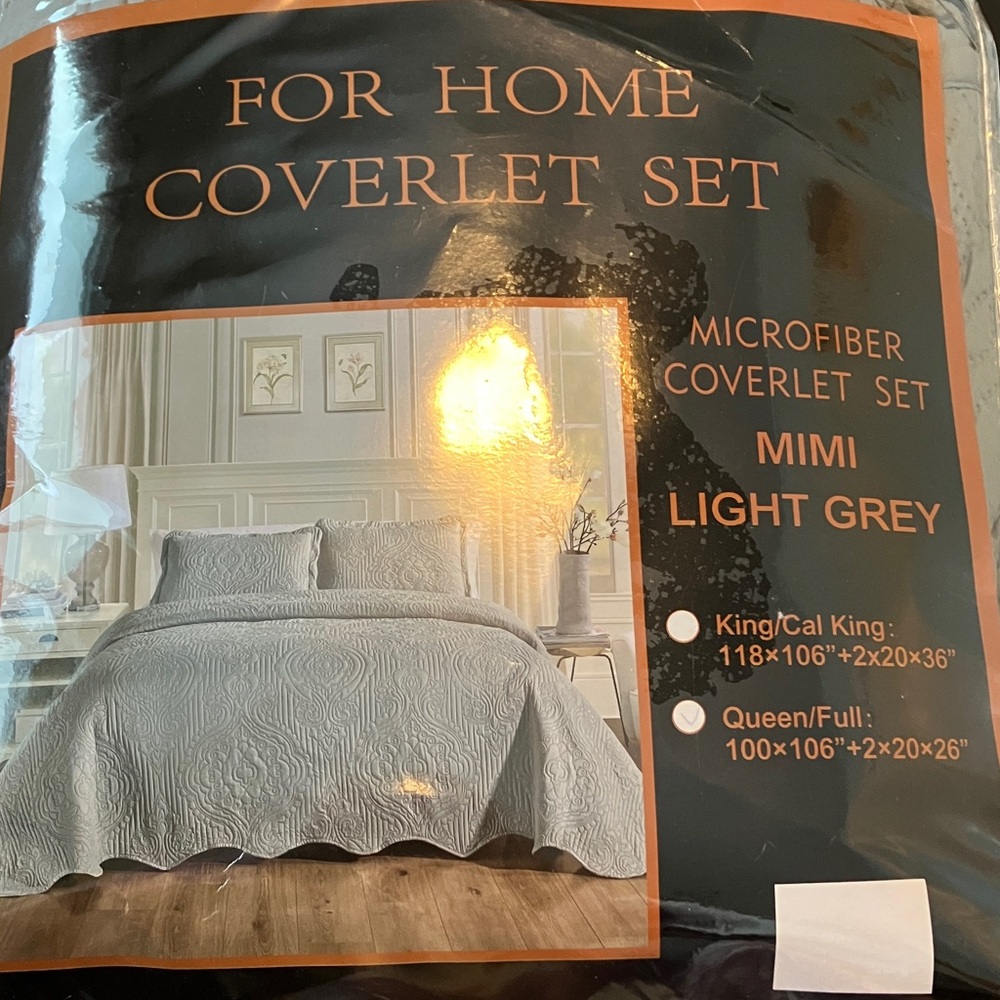 Light Grey Microfiber Coverlet Set